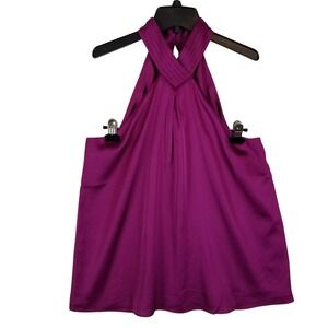 Express Halter Top Women Medium Magenta Satin Pleated High‎ Neck Sleeveless NEW